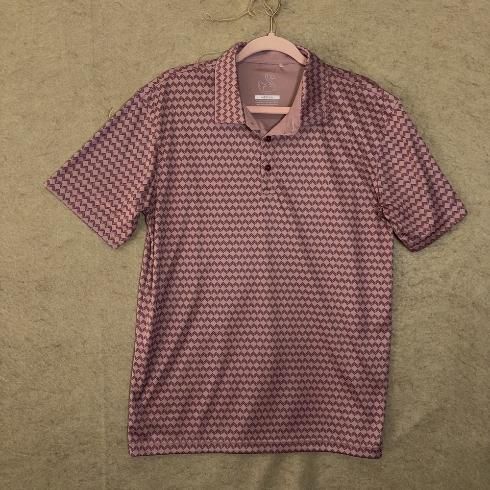 Swannies Golf Polo Shirt‎ Mens Sz M Mauve Geometric Lightweight Athleisure